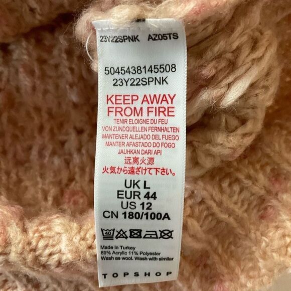 Topshop Sweater Chunky Eyelet Knit Pink Cream Funnel Neck Women Size 12 - Picture 4 of 13